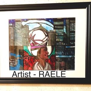 Mixed Media Art on Paper. Size 16x20 Framed w Black Wood Frame w Clear Glass.